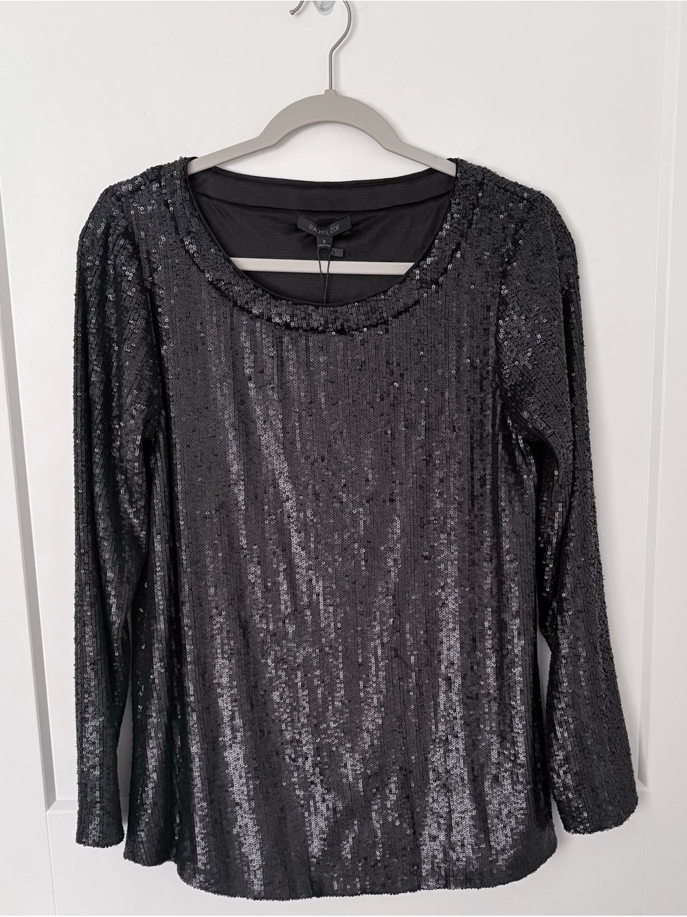Rachel Zoe Black Sequin Long Sleeve Top Blouse S $295